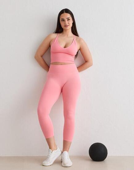 Femme Legging 7/8 Sculptant Sans Coutures Taille Haute Rose Poudré