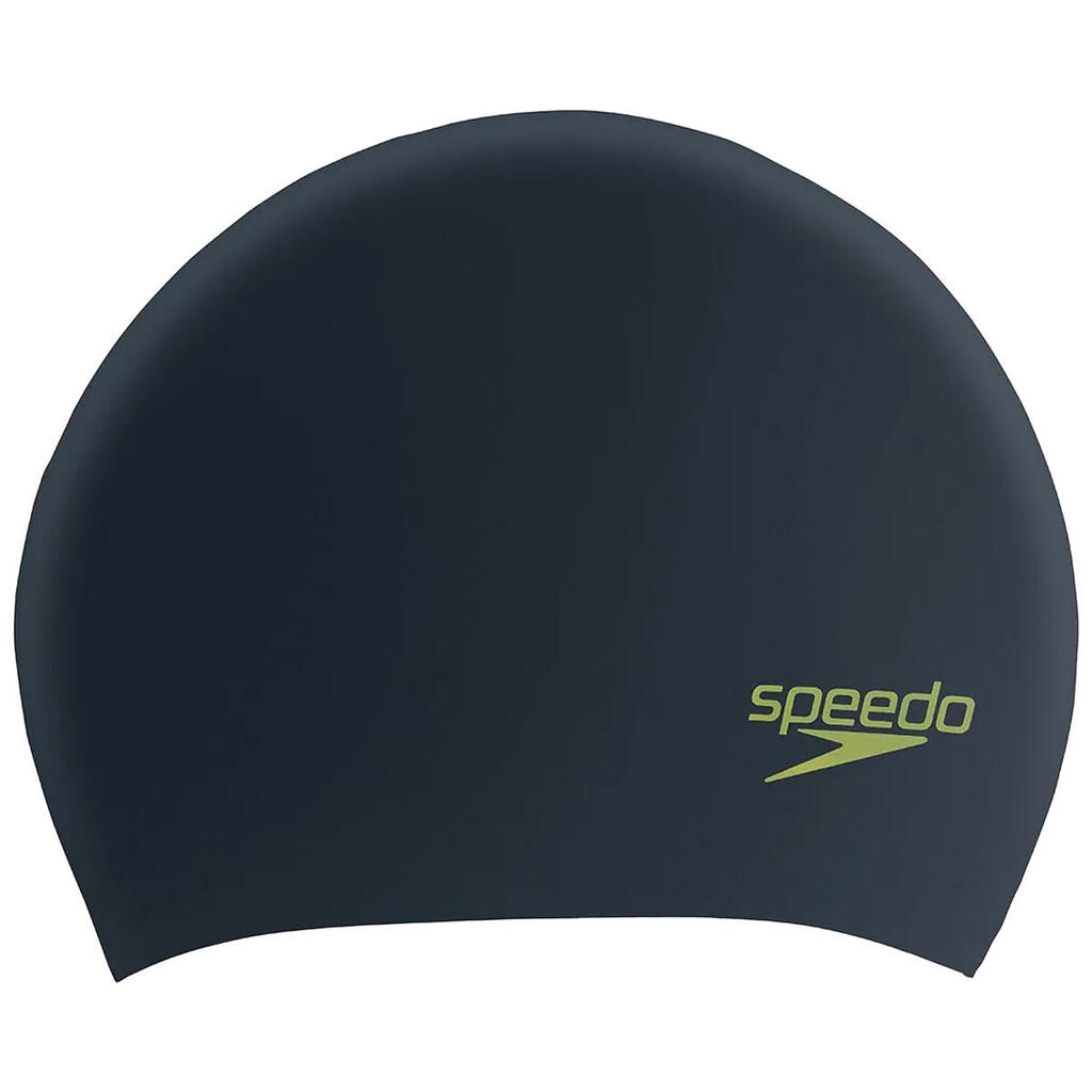 Childrens/Kids Long Hair Swimming Cap (Black/Acid Green)