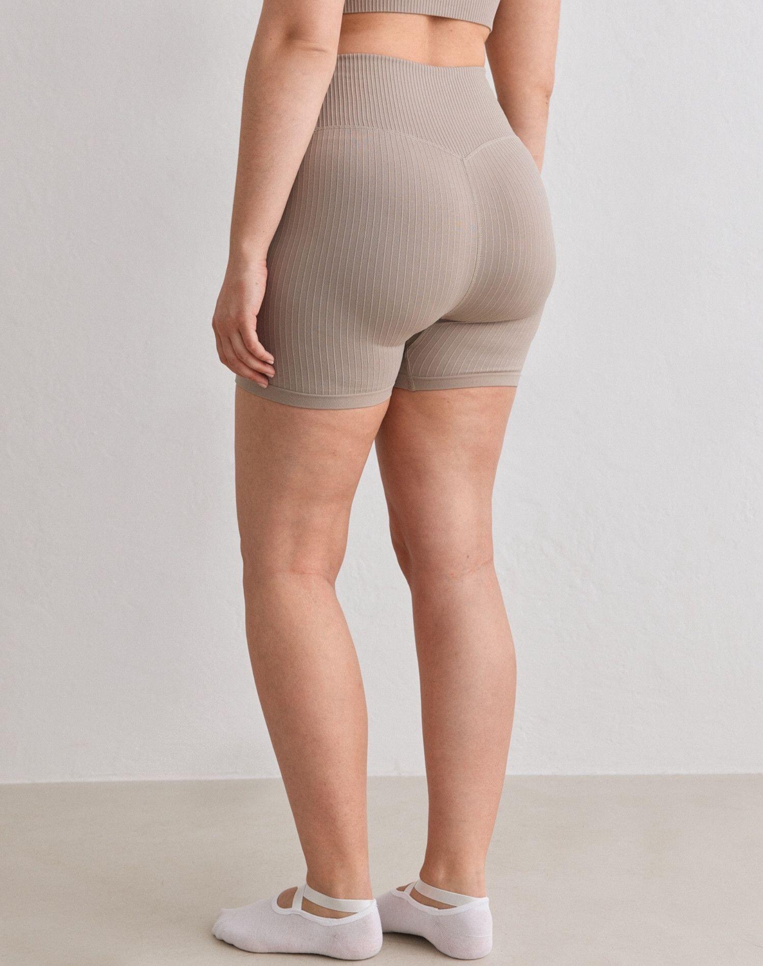 Mujer Pantalones Cortos Acanalado Sin Costura Beige Oscuro 2/6