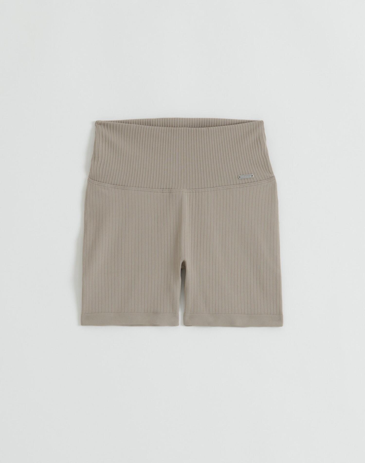 Mujer Pantalones Cortos Acanalado Sin Costura Beige Oscuro 6/6