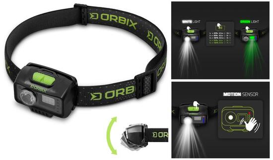 Lampe frontale ORBIX 5W/1200mAh - Lampe de tête lumière blanche verte