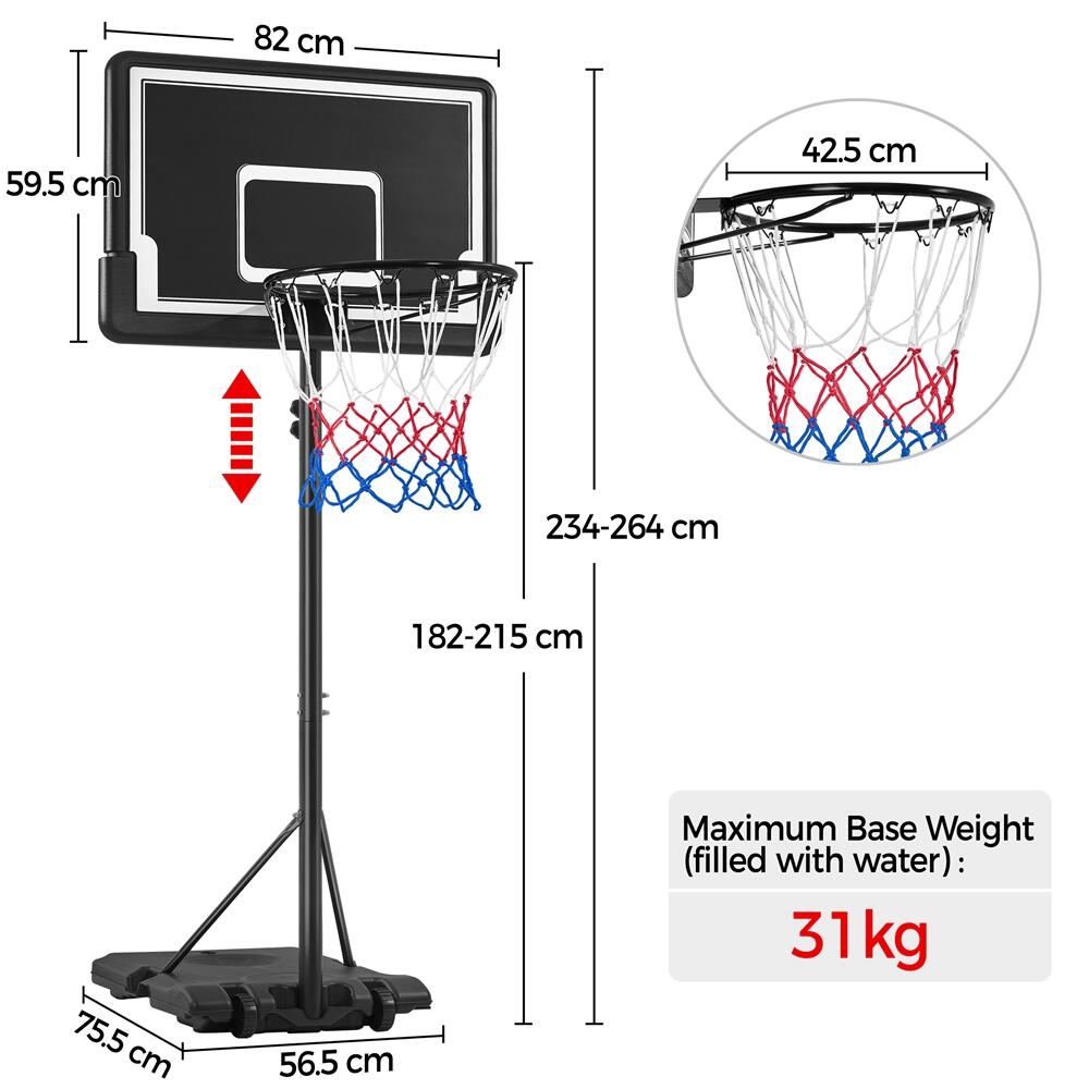 Aro de baloncesto ajustable de 182 a 215 cm para niños, con ruedas, negro/blanco 4/7