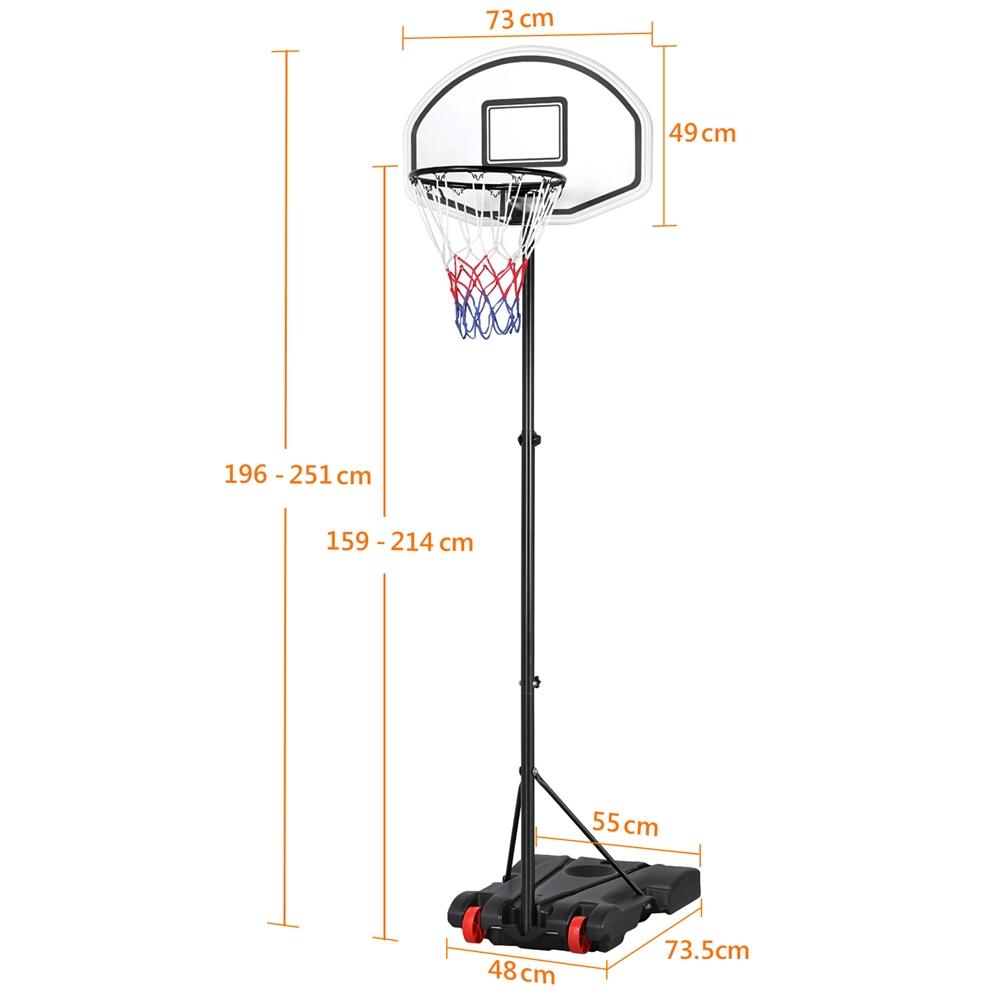 Basketballkorb mit Ständer mobil höhenanpassbar von 159–214 cm Kinder – Weiß/Rot 3/7