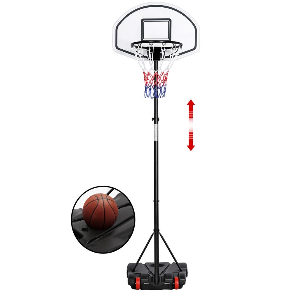 Basketballkorb mit Ständer mobil höhenanpassbar von 159–214 cm Kinder – Weiß/Rot 2/7
