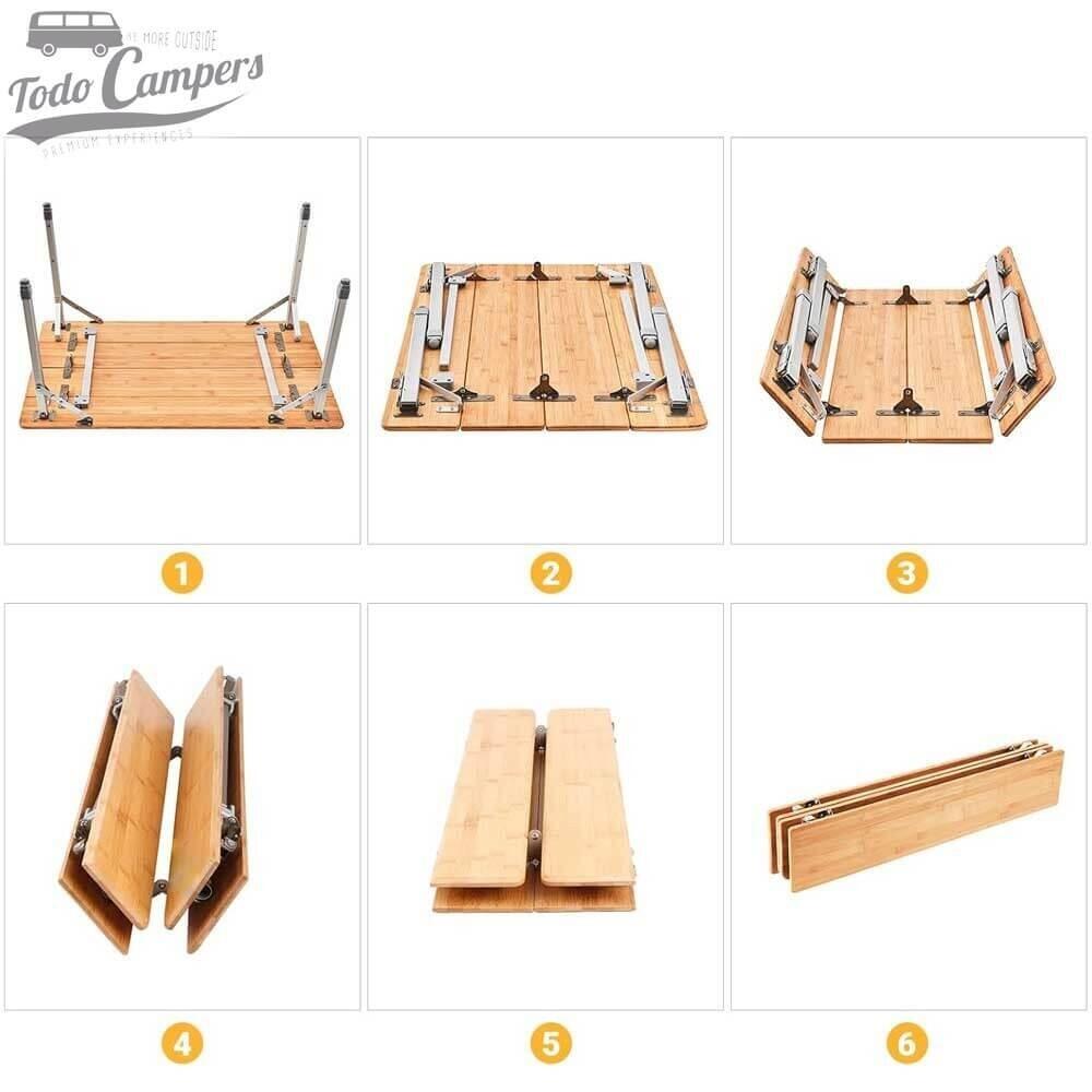 Mesa de camping regulable en altura y plegable Holiday Travel Bamboo - 80 x 60 2/7
