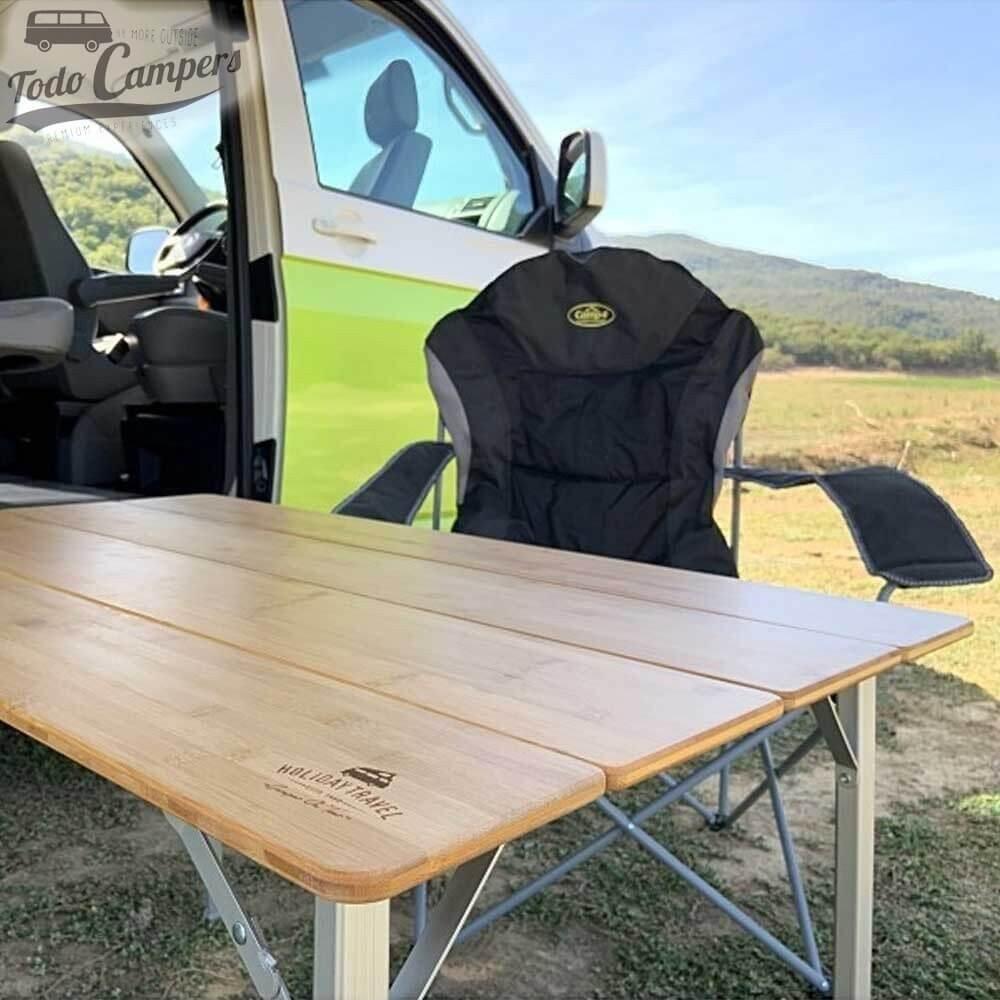 Mesa de camping regulable en altura y plegable Holiday Travel Bamboo - 80 x 60 6/7