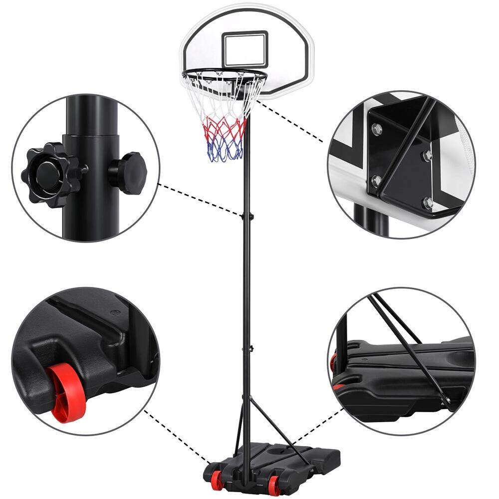 Basketballkorb mit Ständer mobil höhenanpassbar von 159–214 cm Kinder – Weiß/Rot 5/7