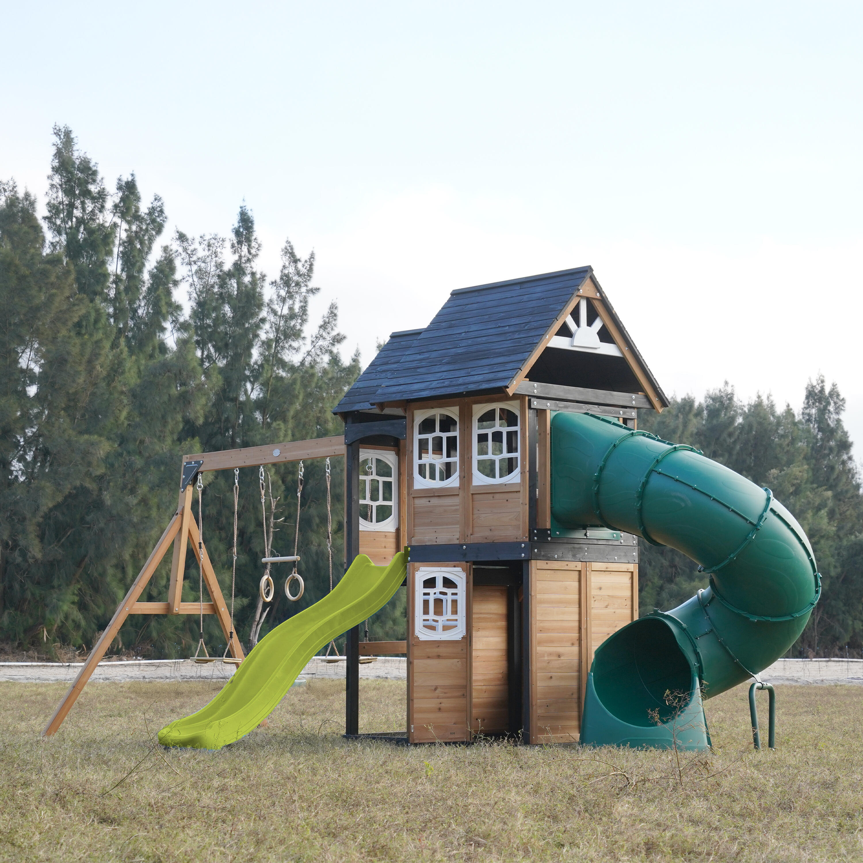 Speeltoestel - AXI Noud - 2 schommels, buisglijbaan - Limoen groen 3/7