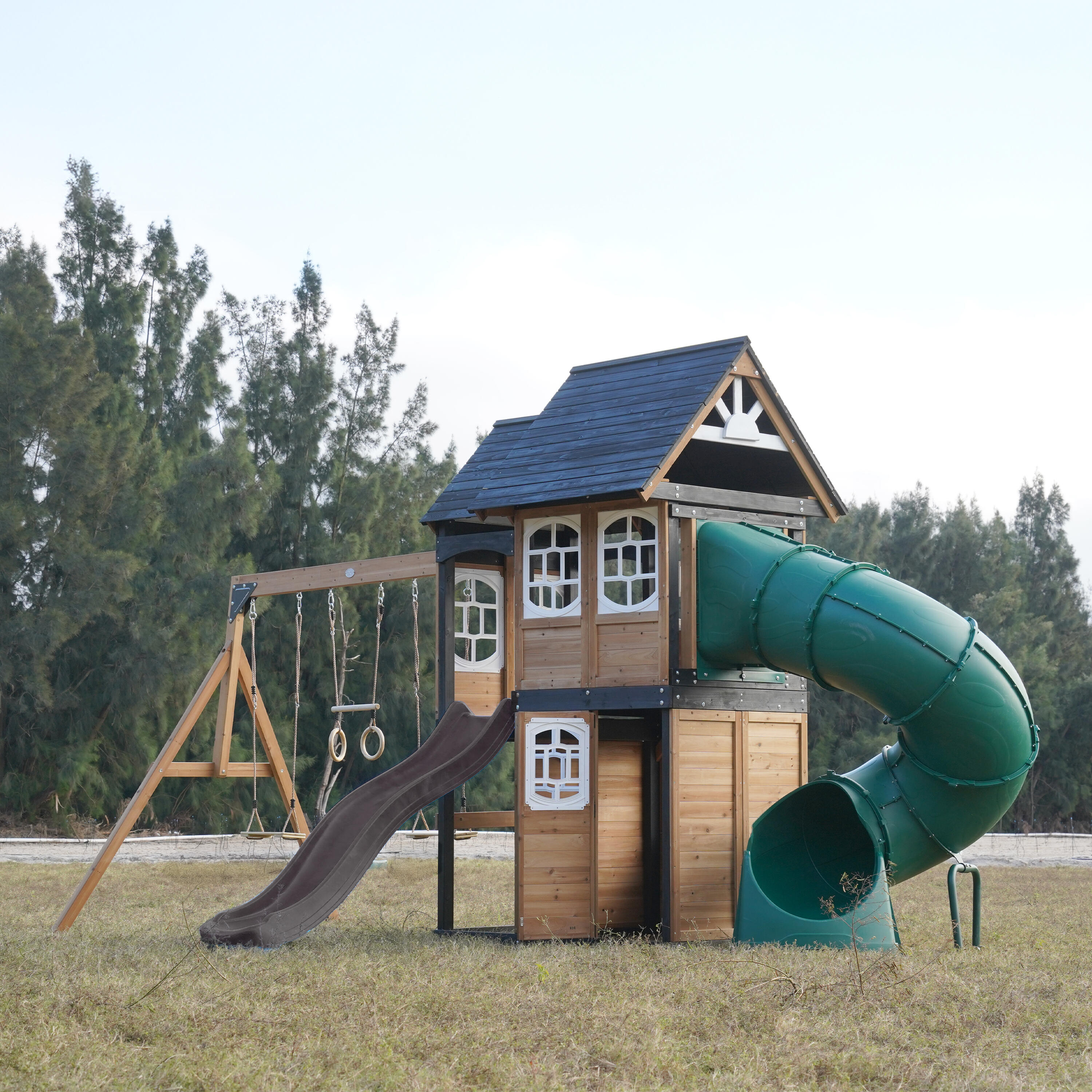 Aire de Jeux - AXI Noud - 2 Balançoires, Toboggan Tubulaire - Gris 3/7