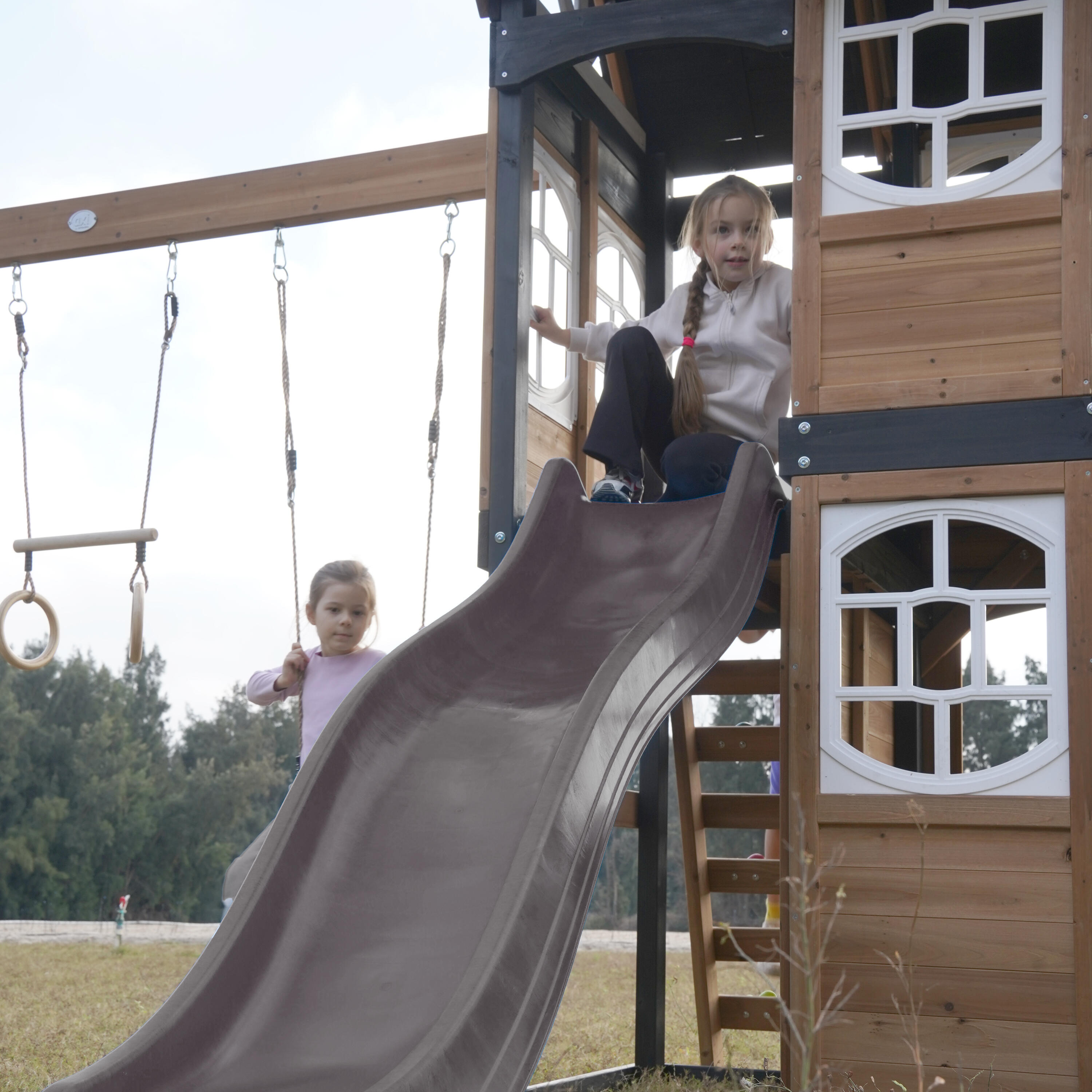 Aire de Jeux - AXI Noud - 2 Balançoires, Toboggan Tubulaire - Gris 5/7