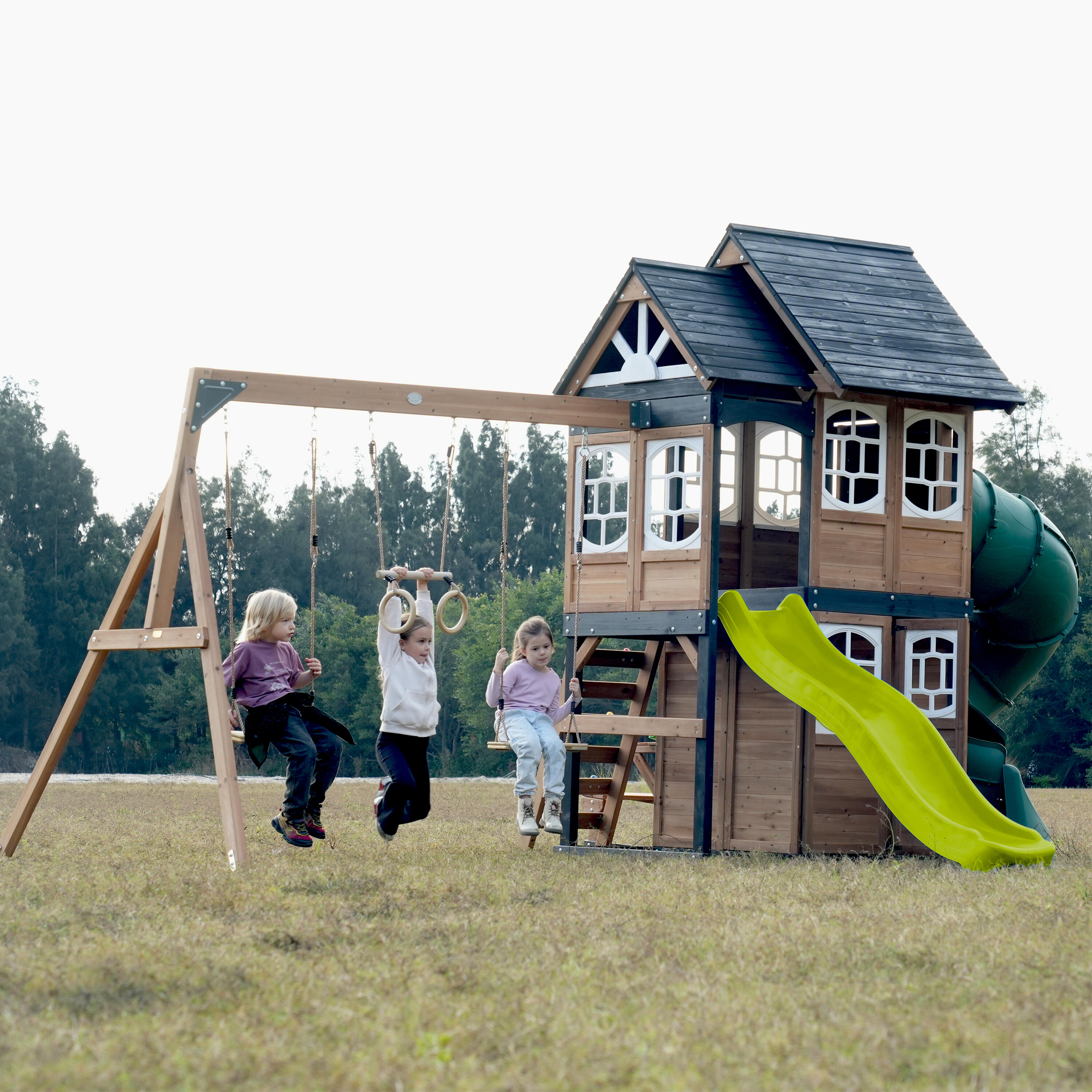 Speeltoestel - AXI Noud - 2 schommels, buisglijbaan - Limoen groen 7/7