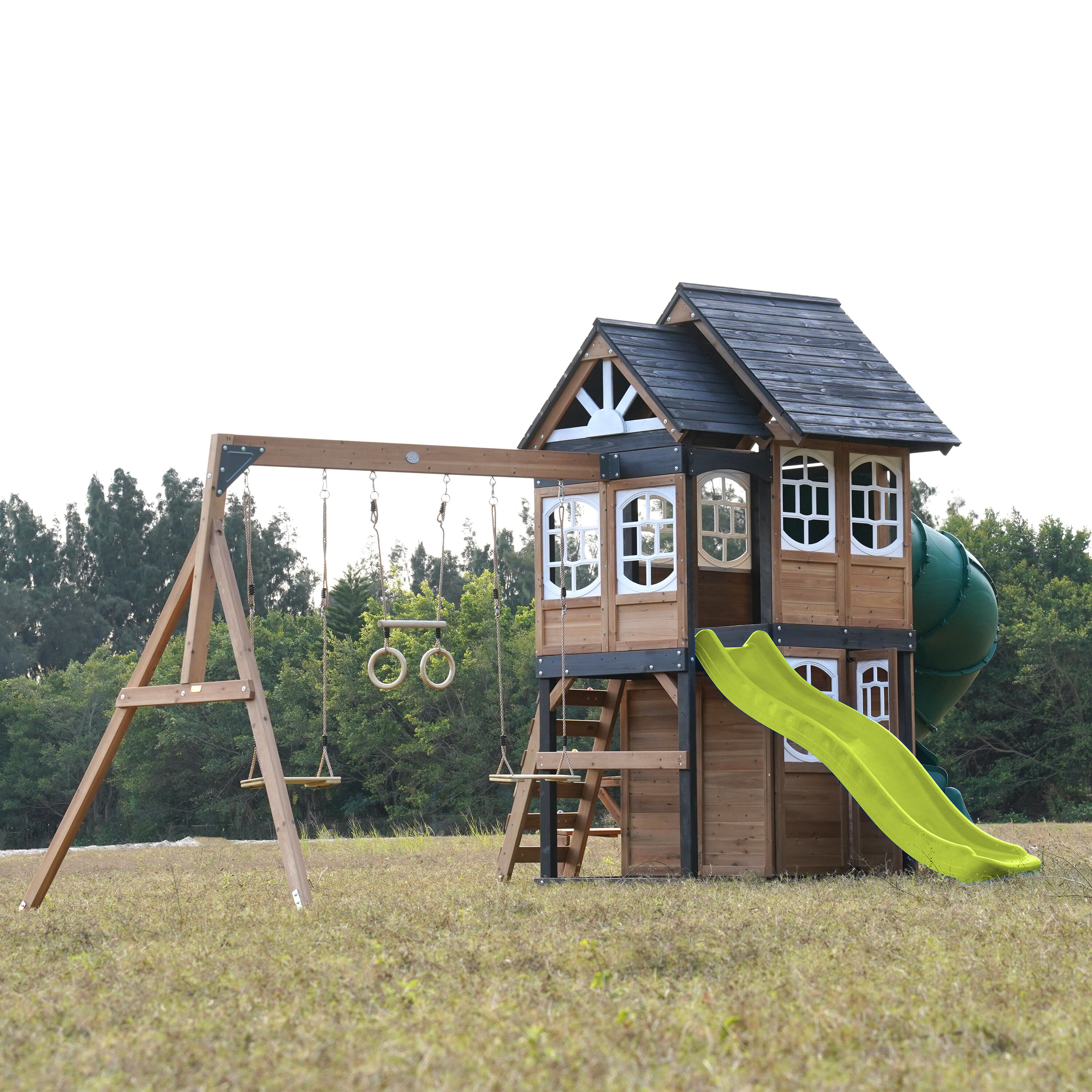 Speeltoestel - AXI Noud - 2 schommels, buisglijbaan - Limoen groen 4/7