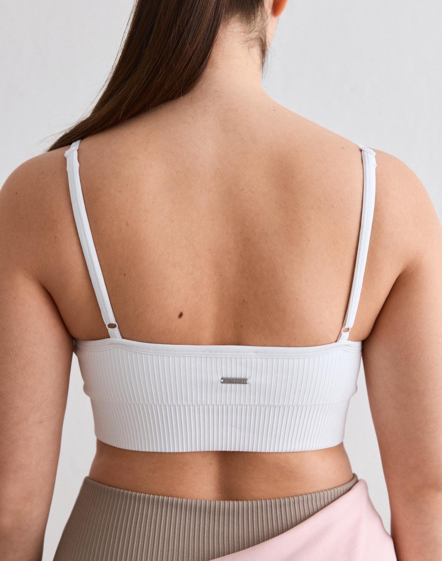 Femme Soutien-gorge de sport Côtelé Décolleté Profond Blanc 2/4