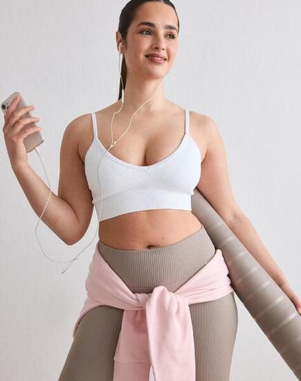 Femme Soutien-gorge de sport Côtelé Décolleté Profond Blanc