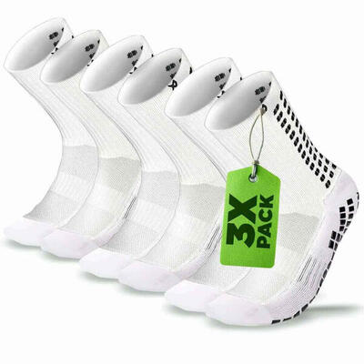 Lux grip socks soccer - kuitlengte - junior - 3-pack wit - antislip