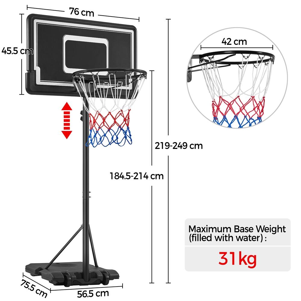 Aro de baloncesto ajustable 182 - 215 cm para niños, con ruedas, negro/blanco 2/7