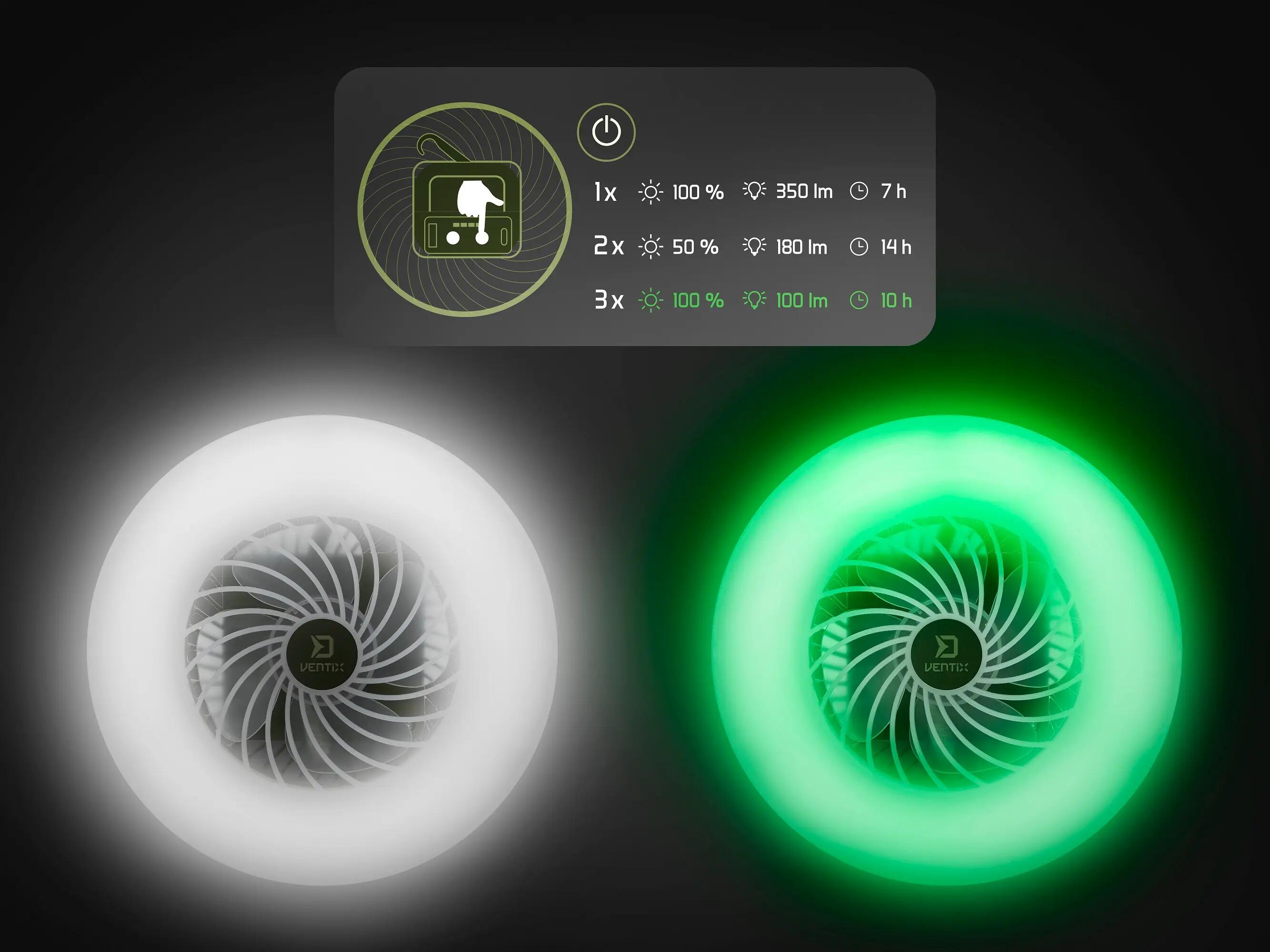 Ventilatore con luce LED - Ventix 7W/4400mAh - 14 ore di batteria 6/6