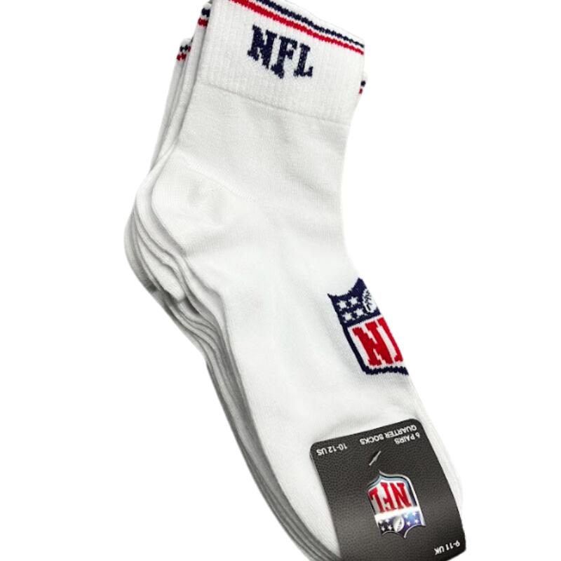 NFL Shield Logo 6-Pack High-Quality Cotton Quarter Socks | 43/46 White 2/2