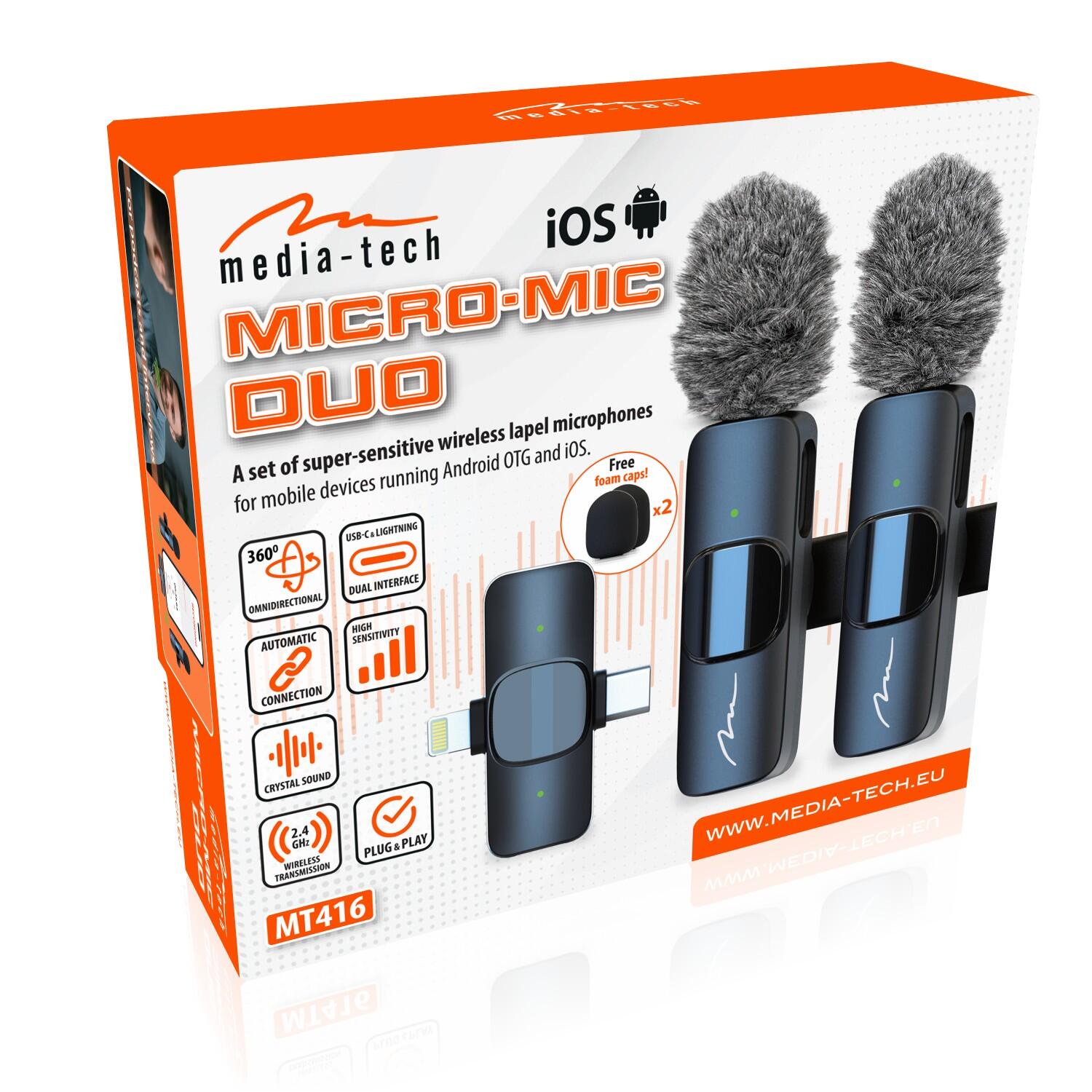 2xMIKROFON BEZPRZEWODOWY krawatowy media-tech usb-c + lightning 2in1 zestaw 6/6