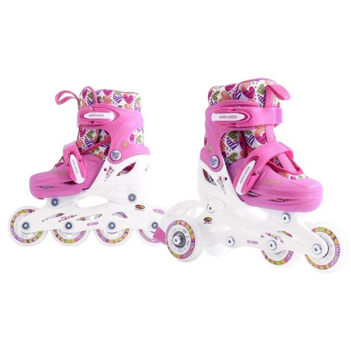 Patins À Roulettes Alignées Style Cœurs 2IN1 Enfant (Blanc / Rose) 3/4