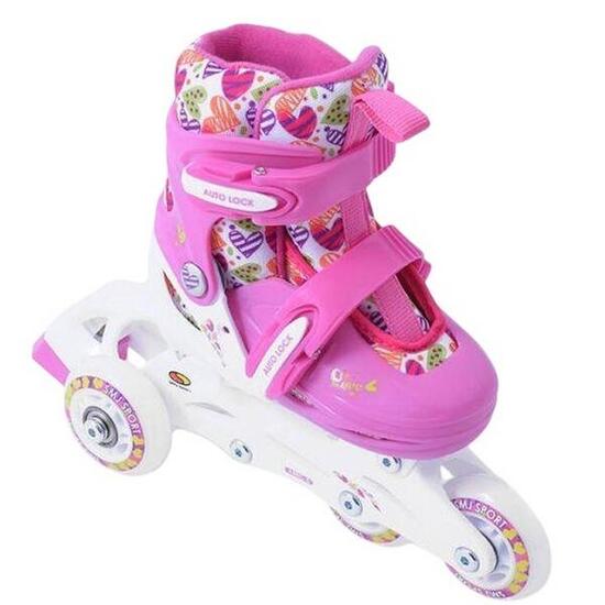 Patines en Línea 2in1 Diseño Corazones para Niños/Niñas Blanco, Rosa
