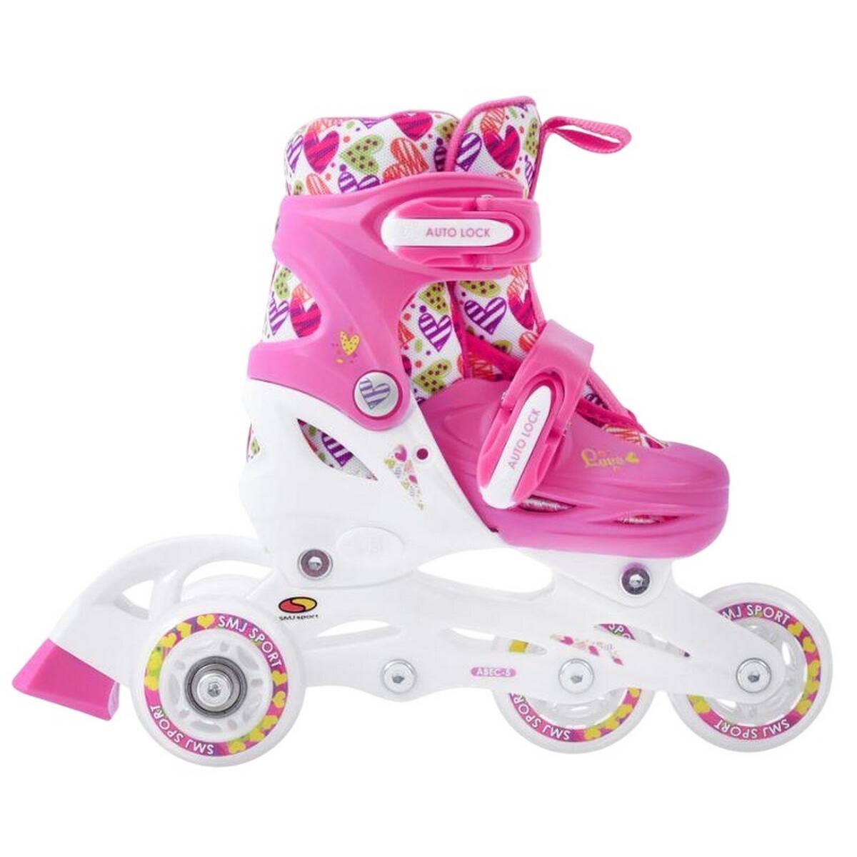 Patins À Roulettes Alignées Style Cœurs 2IN1 Enfant (Blanc / Rose) 4/4