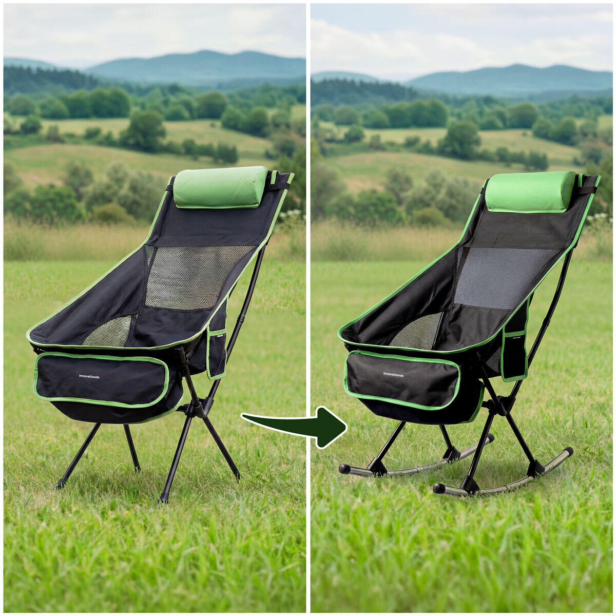 Chaise berçante pliante camping avec poche, coussin et housse InnovaGoods 3/5