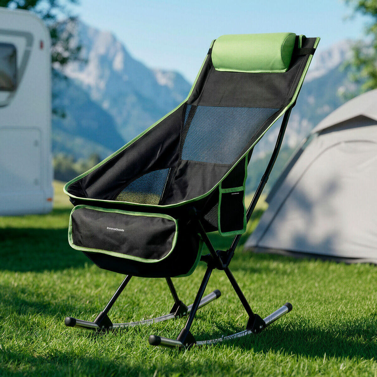 Chaise berçante pliante camping avec poche, coussin et housse InnovaGoods 2/5