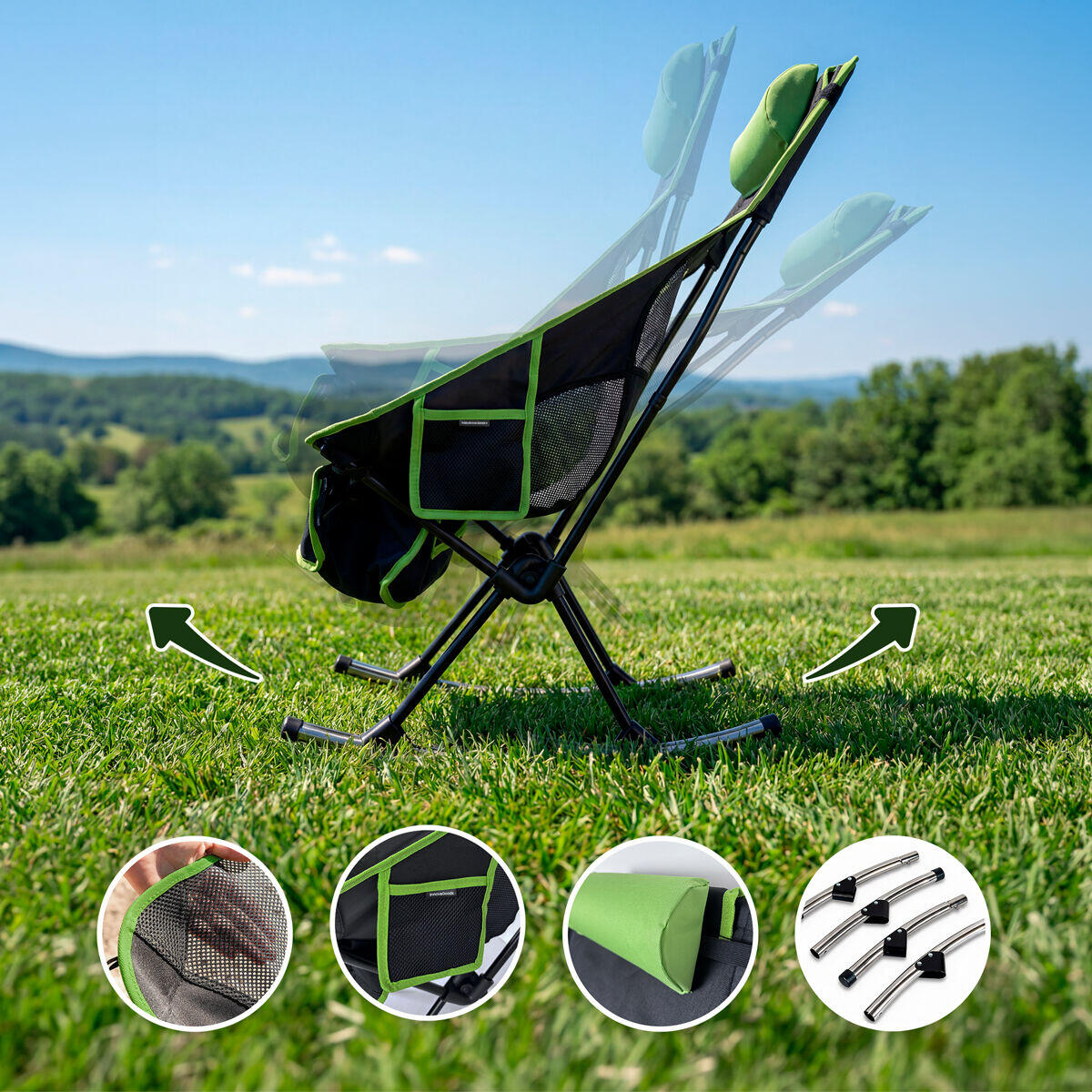 Chaise berçante pliante camping avec poche, coussin et housse InnovaGoods 4/5