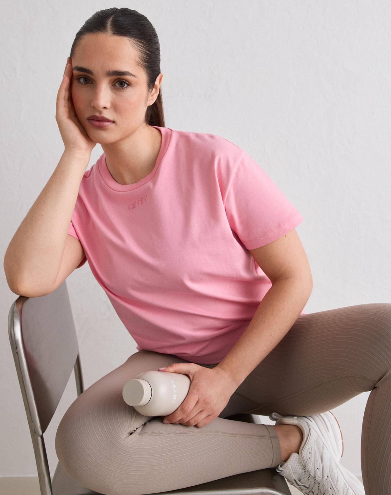 Femme T-shirt Ample à Manches Courtes Rose Poudré 2/5