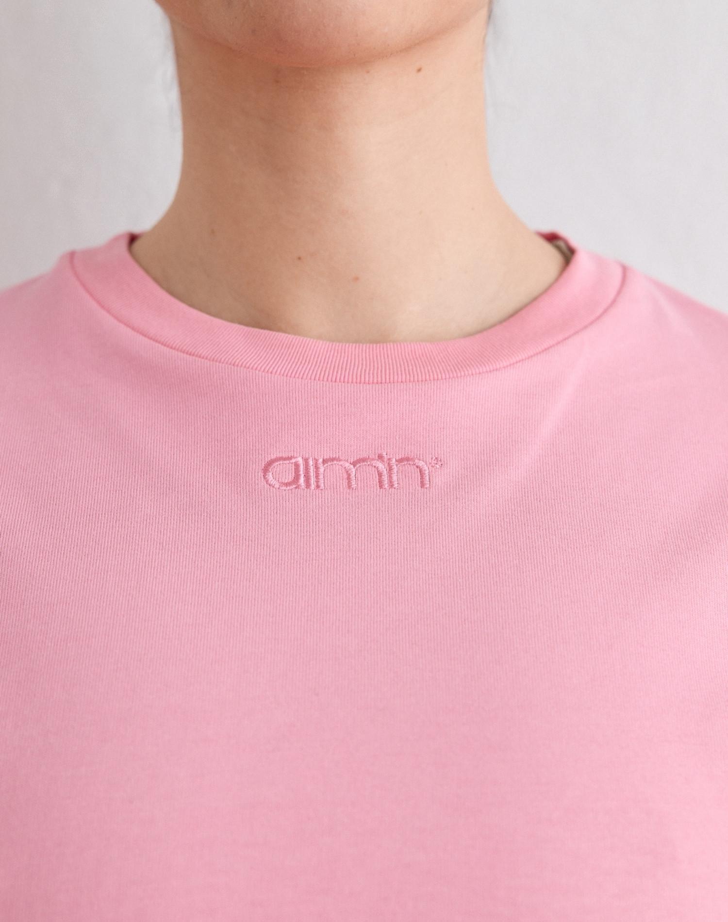 Femme T-shirt Ample à Manches Courtes Rose Poudré 4/5