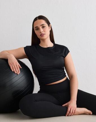 Femme Haut Entraînement Manches Courtes Extensible Drapé Beige Foncé