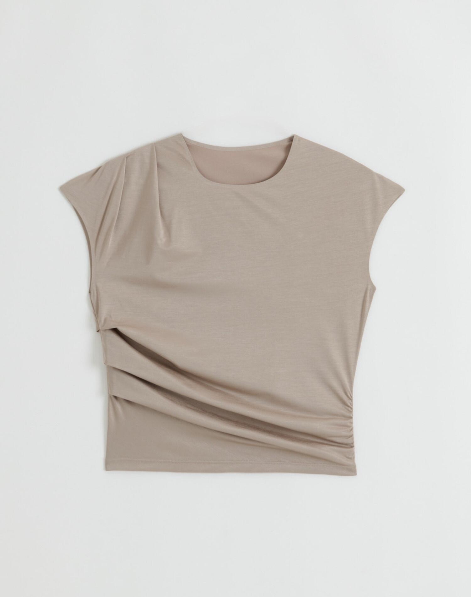 Dames Trainingstop Kortee Mouwen Rekbaar Gedrapeerd Donkerbeige 5/5