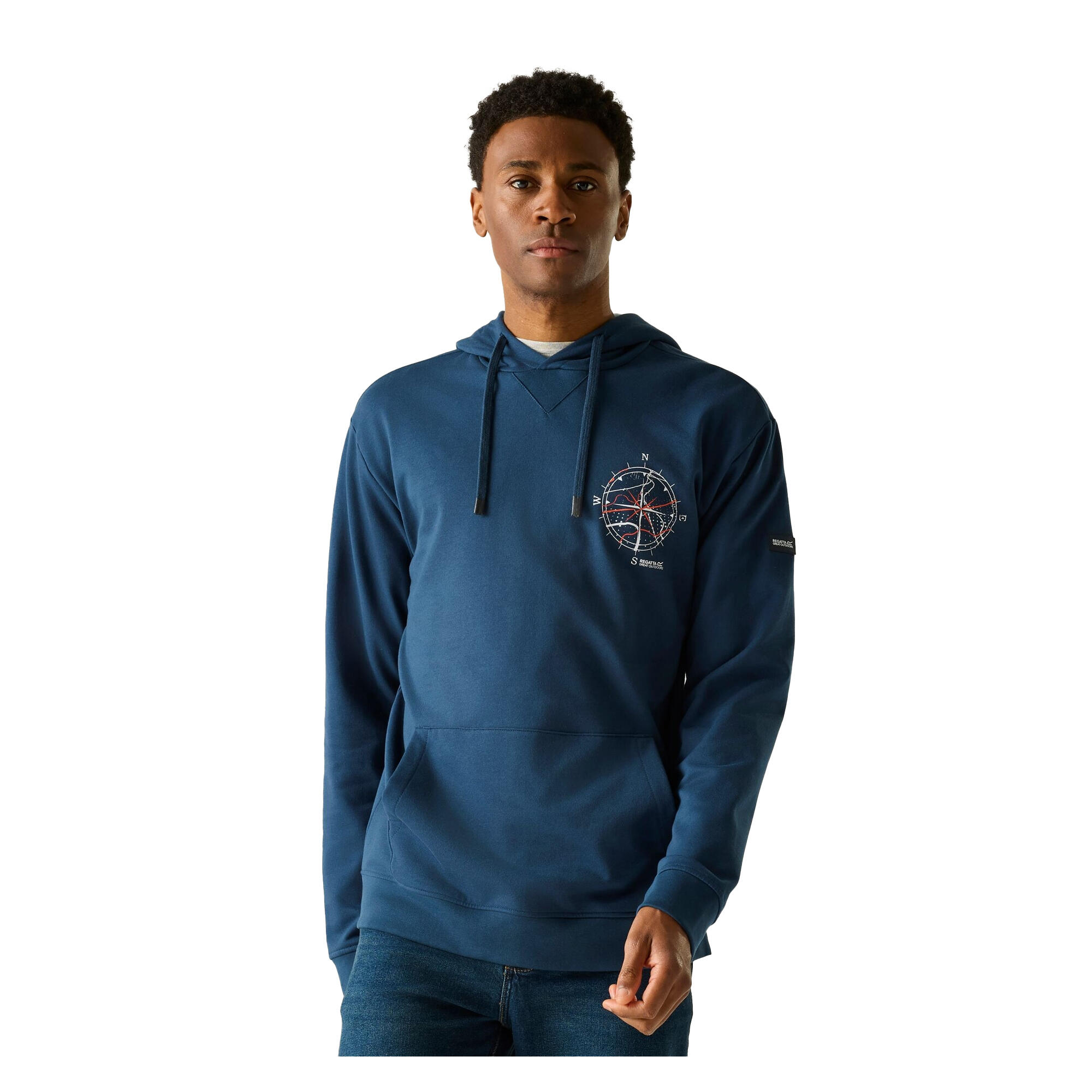 Sweat À Capuche Motif/style Boussole CLINE Homme (Denim Sombre / Bleu De Gris) 4/5