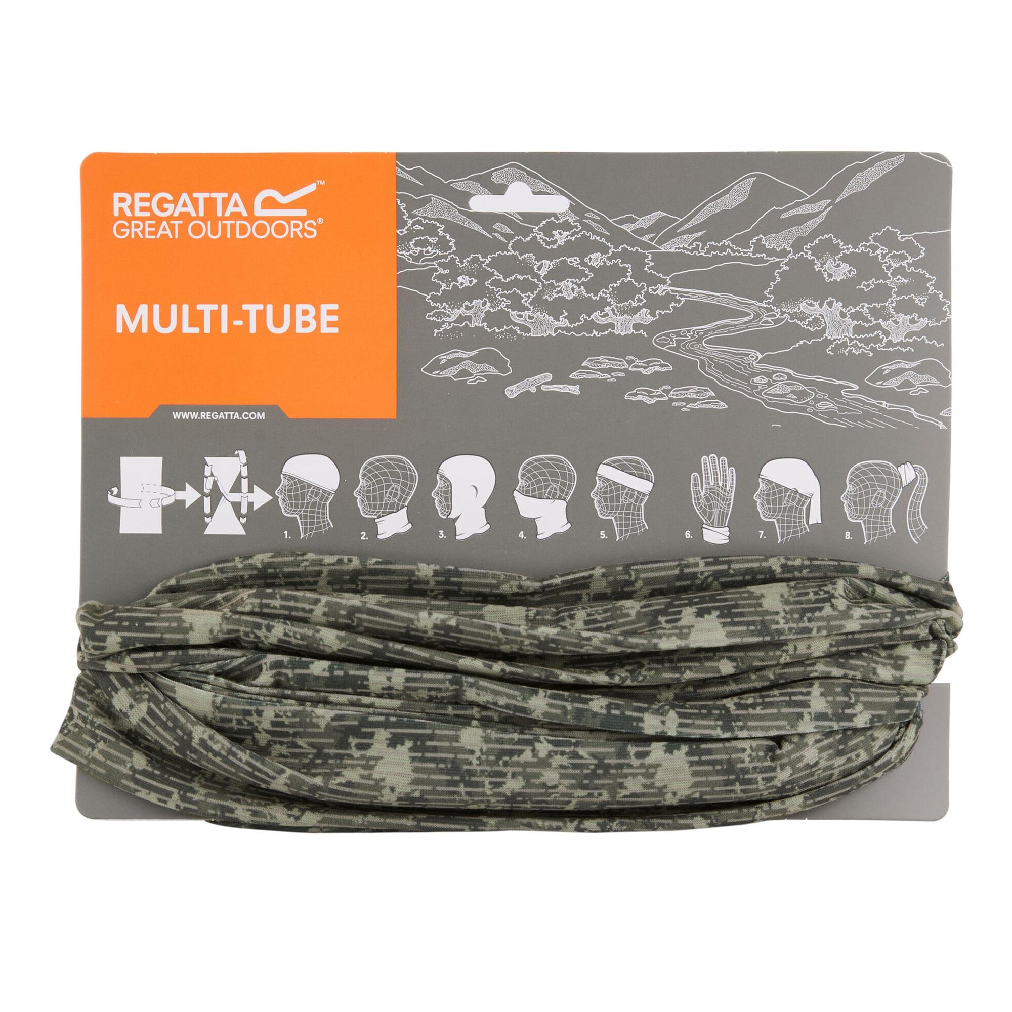Bufanda Multitube II Diseño Camuflaje para Adultos Unisex Caqui Oscuro, Salvia 3/4