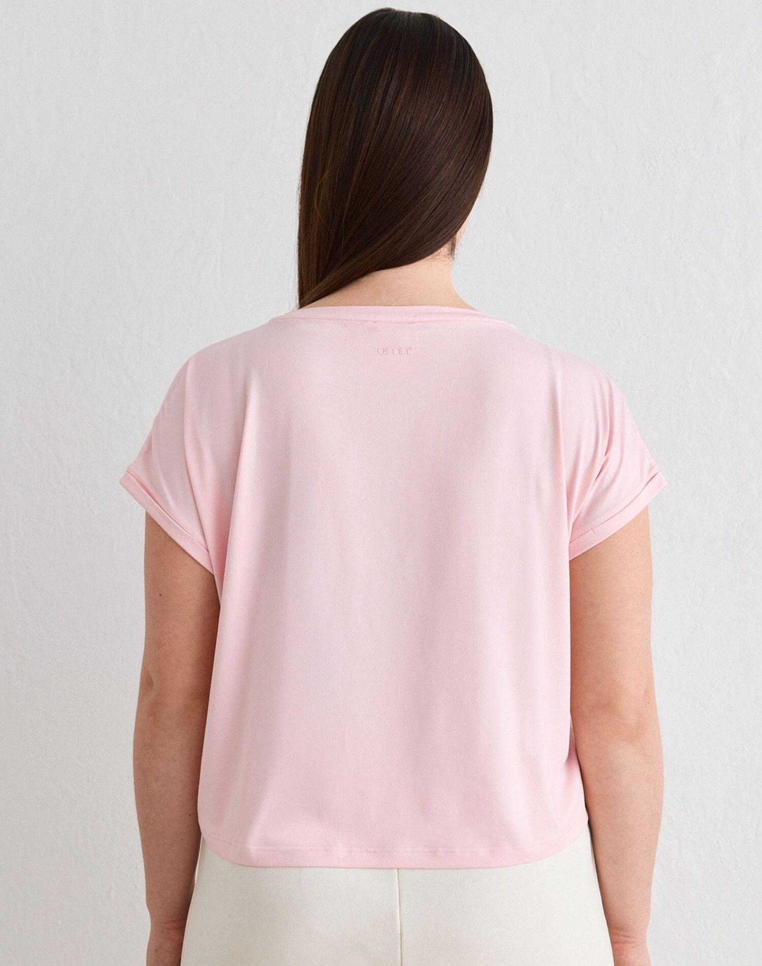 Damen Trainingsshirt Ultraweich second skin Soft Basic Roll Sleeve Top Rosa 2/5