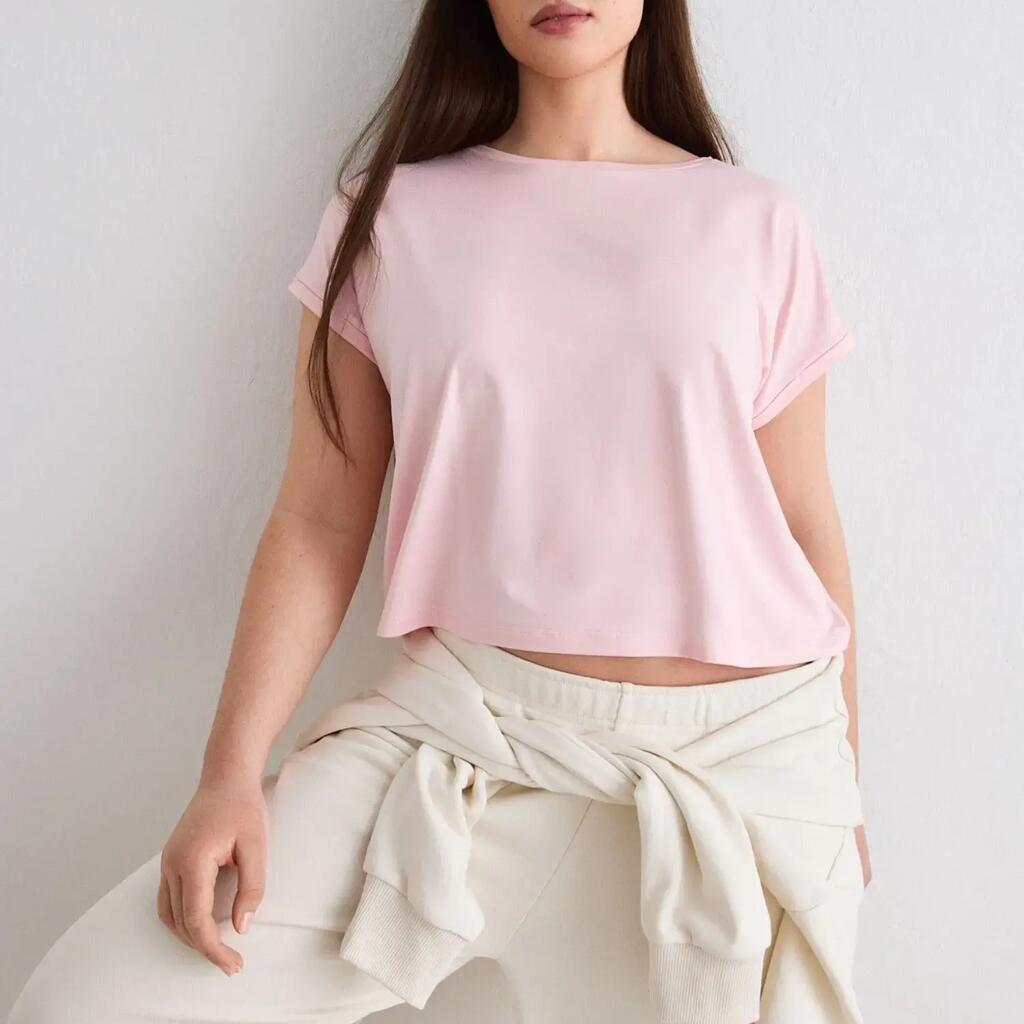 Women's Training Top Ultra-Soft Quick-Drying Soft Basic Roll Sleeve Pink