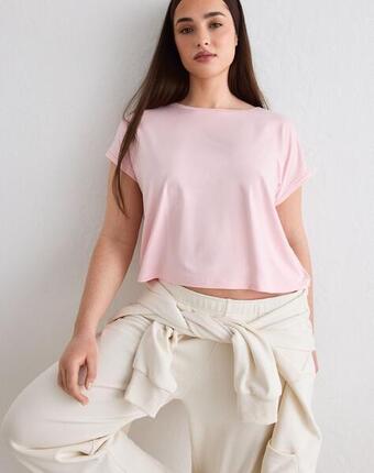 Femme Top d’entraînement Ultra-doux Séchage rapide Soft Basic Roll Sleeve Rose