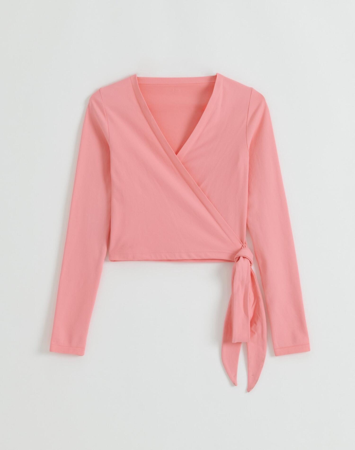 Femme Haut Cache-cœur Sans Couture Manches Longues Rose Poudré 5/5