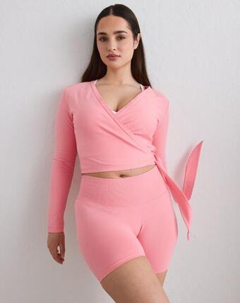 Damen Langarm Wickeltop Nahtlos Schwarz