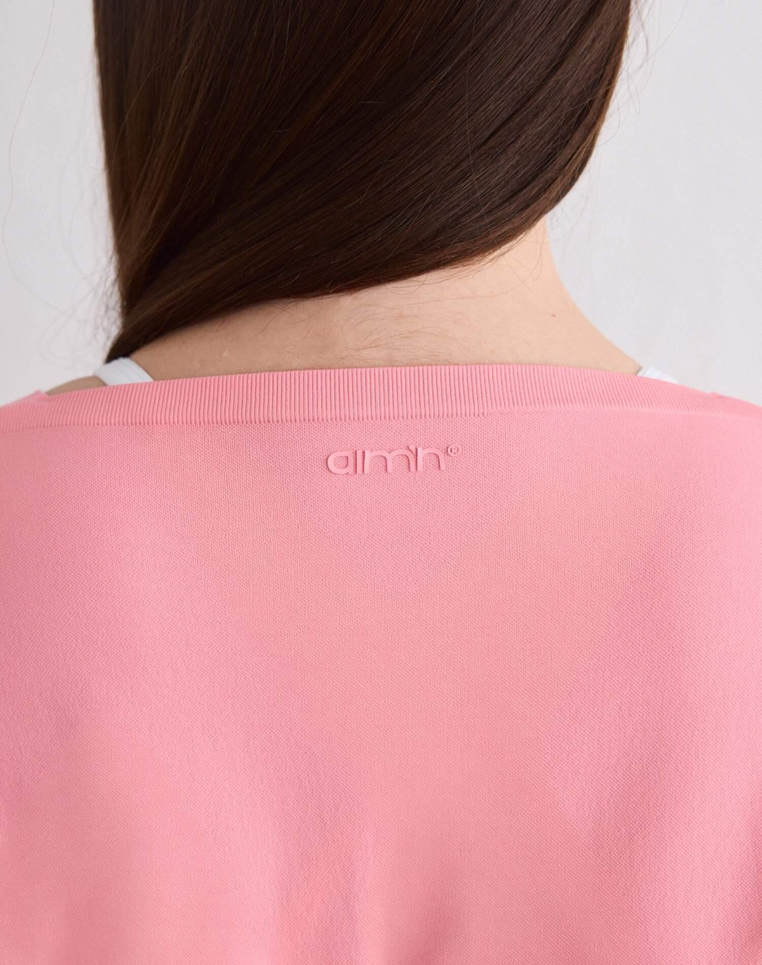 Femme Haut Cache-cœur Sans Couture Manches Longues Rose Poudré 4/5