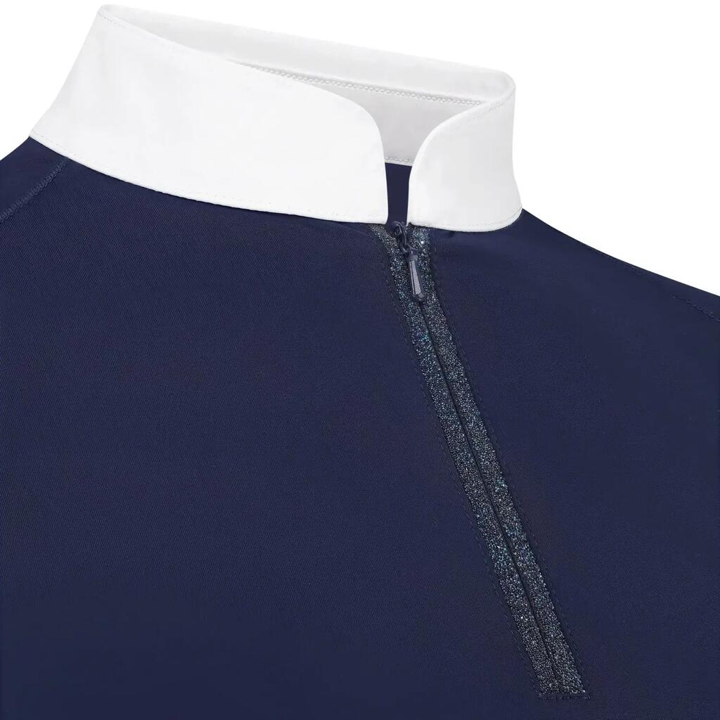 Show shirt women classic with glitter zipper long sleeve navy  size 36