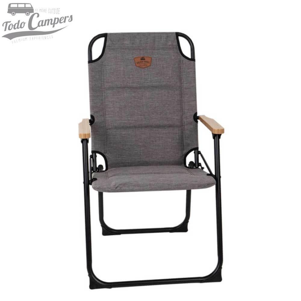 Silla plegable Holiday Travel gris jaspeado con reposabrazos de bambú 2/5