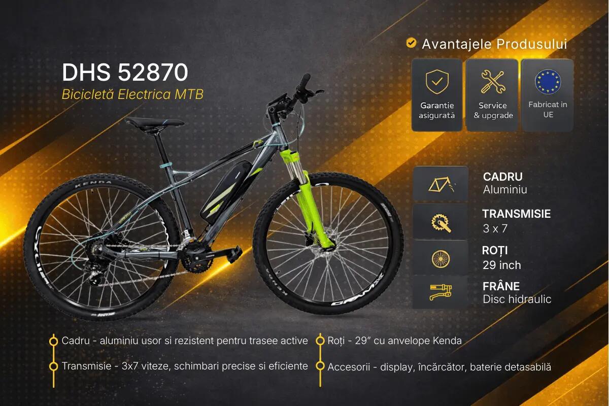 Bicicleta electrica MTB DHS 52870 - 29 inch, L, Gri 3/6