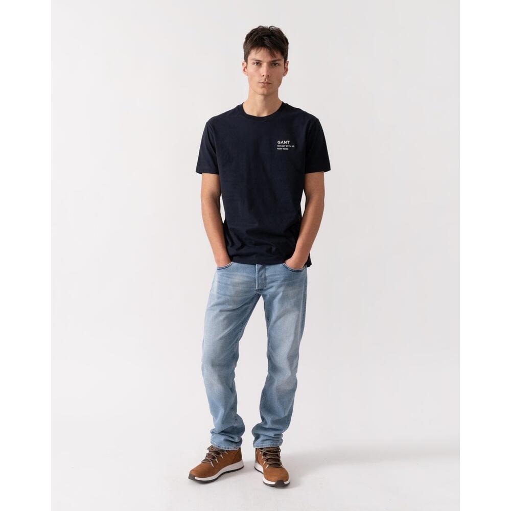 Heren O-hals Shirt Small Graphic Logo Blauw 5/5