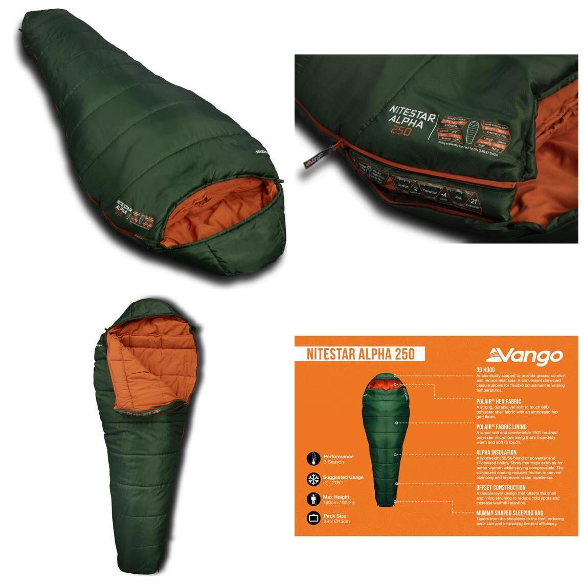 Śpiwór jednoosobowy zielony Vango Nitestar Alpha 250 Forest Green