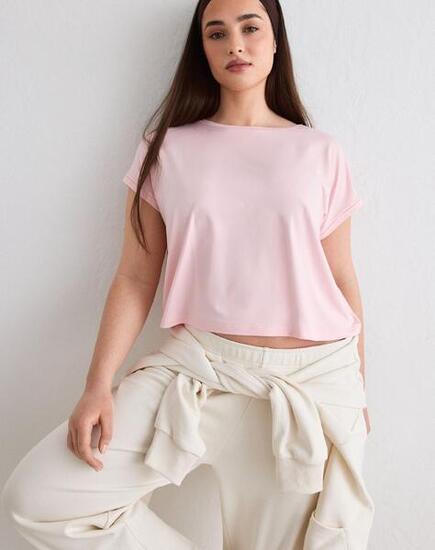 Femme Top d’entraînement Ultra-doux Séchage rapide Soft Basic Roll Sleeve Rose