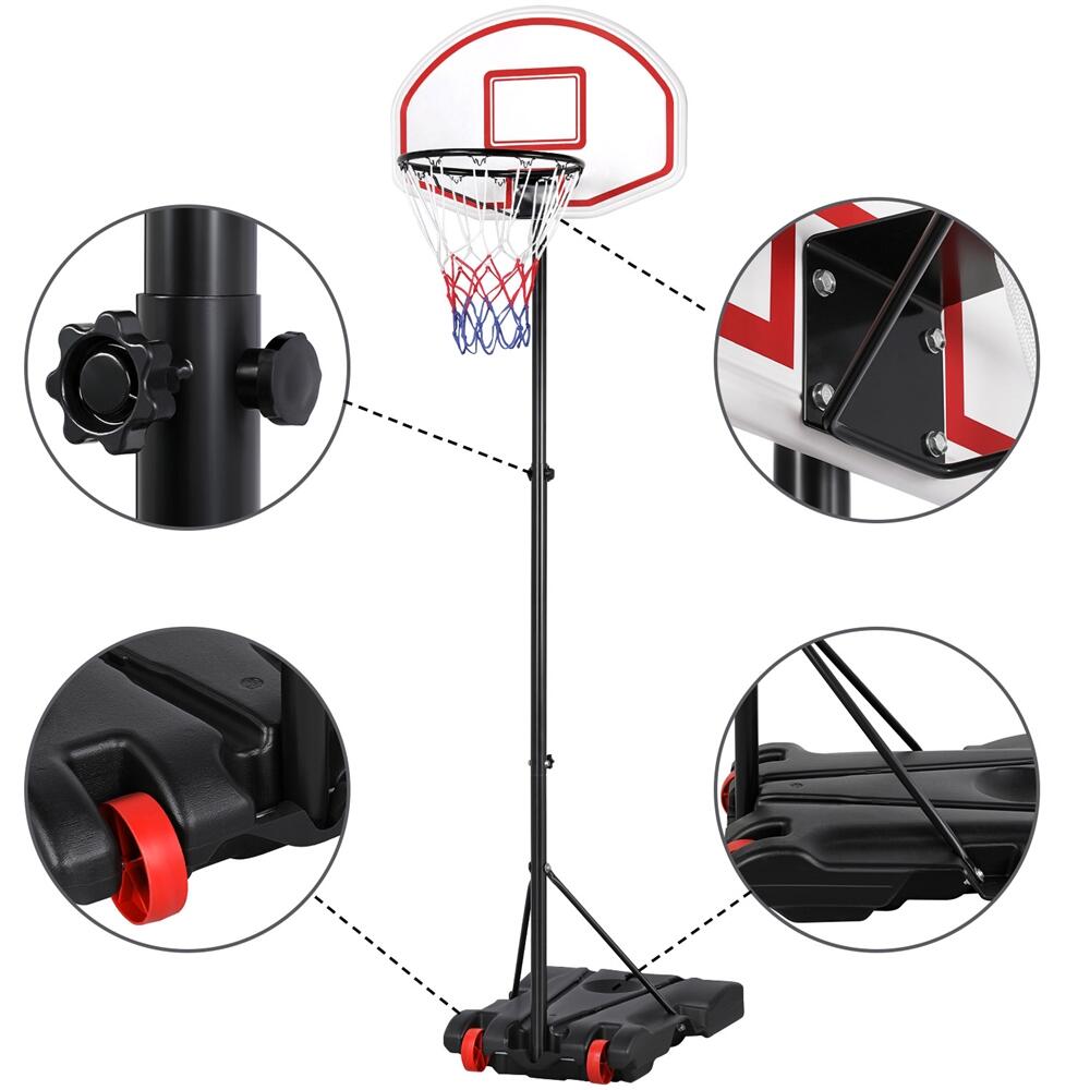 Panier de basket sur pied avec roulettes cerceau 159-214 cm universel, rouge 3/7