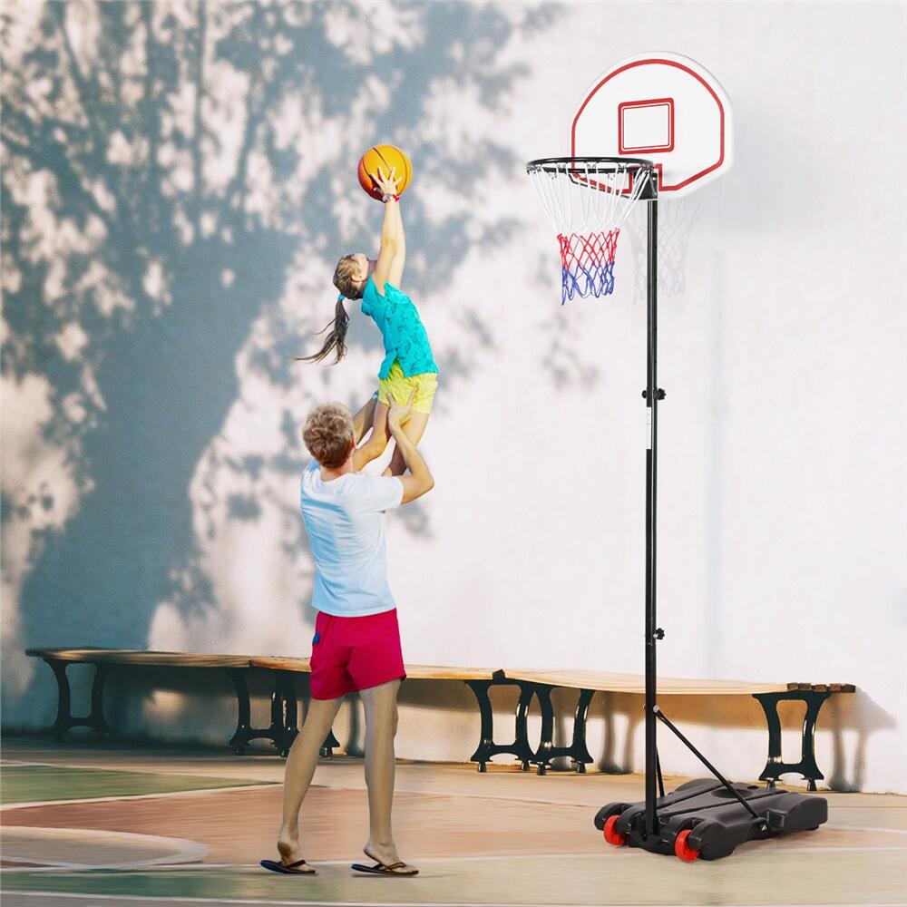 Panier de basket sur pied avec roulettes cerceau 159-214 cm universel, rouge 2/7