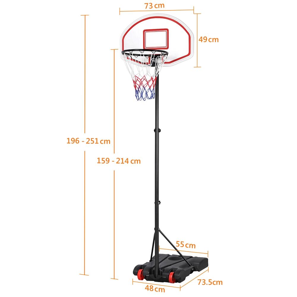 Panier de basket sur pied avec roulettes cerceau 159-214 cm universel, rouge 4/7